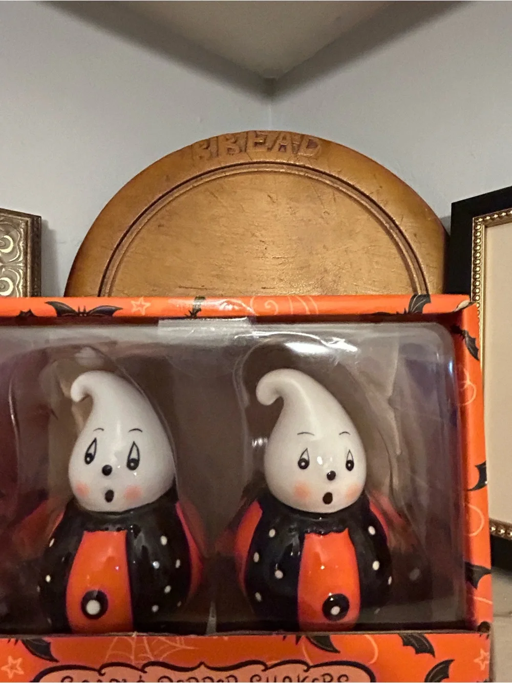 Joanna Parker Halloween Ghost Salt & Pepper Shaker Set - Orange and Black